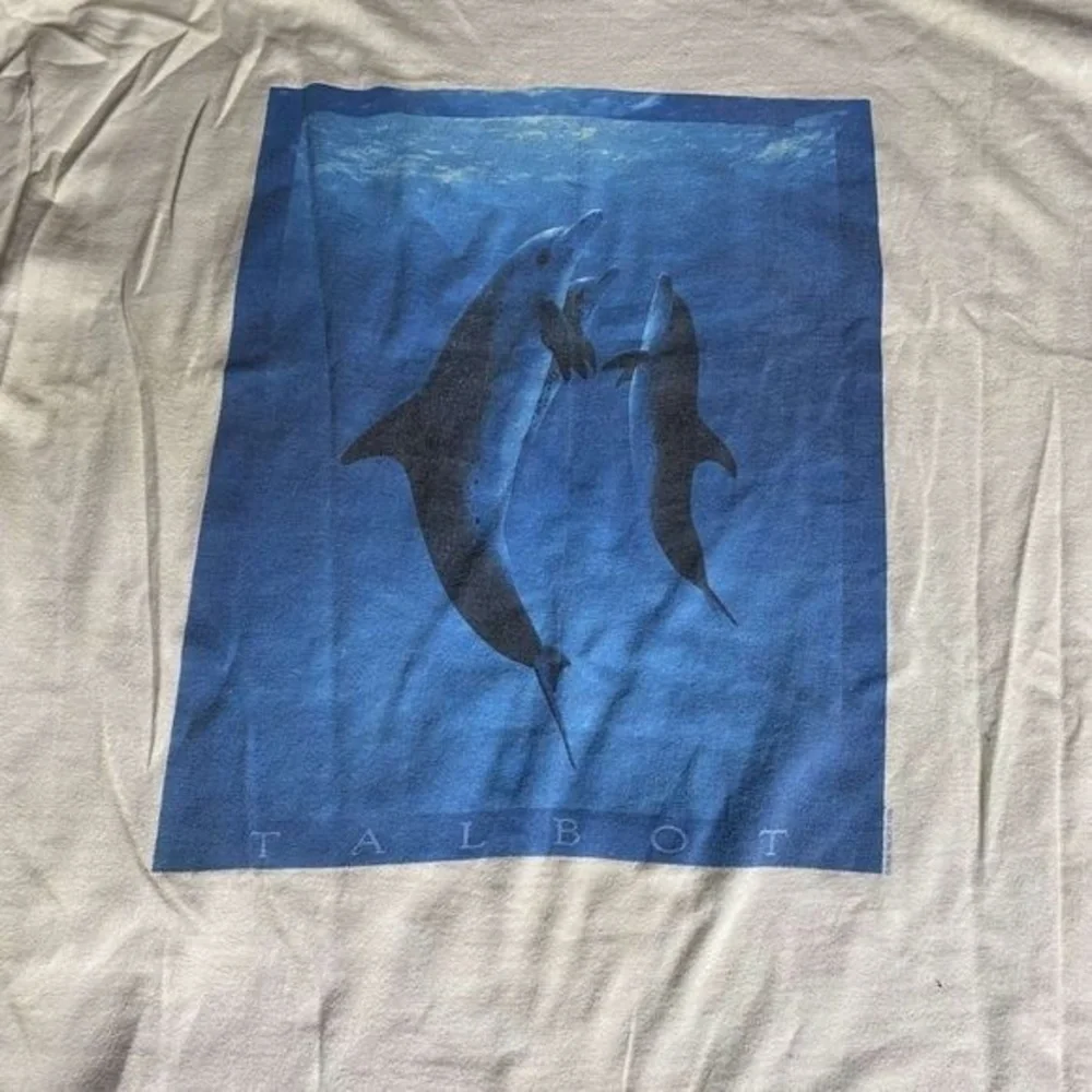 Vintage Bob Talbot Shirt Mens XL White Blue 90s Whale Art Tee Dolphin 1993 Grail - Picture 3 of 9